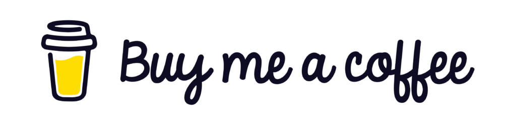 Buy me a coffee logo with a travel coffee cup to the left of the text.