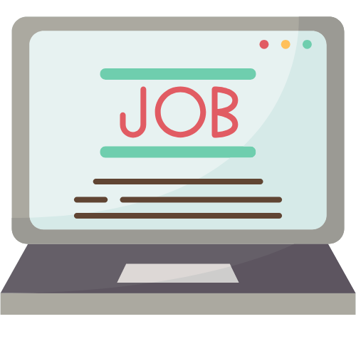 Cartoon computer with the word JOB on the screen